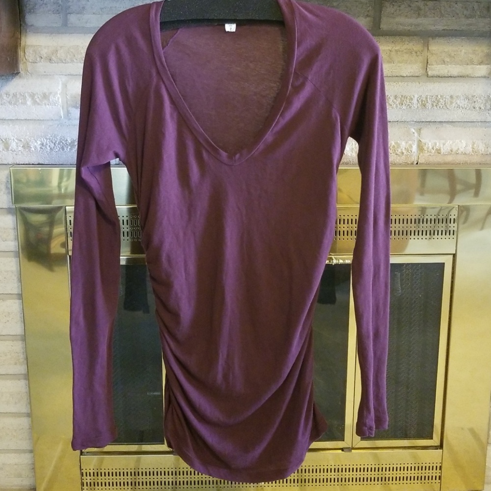 James Perse So Soft Maroon Aggie Color LS V Neck T